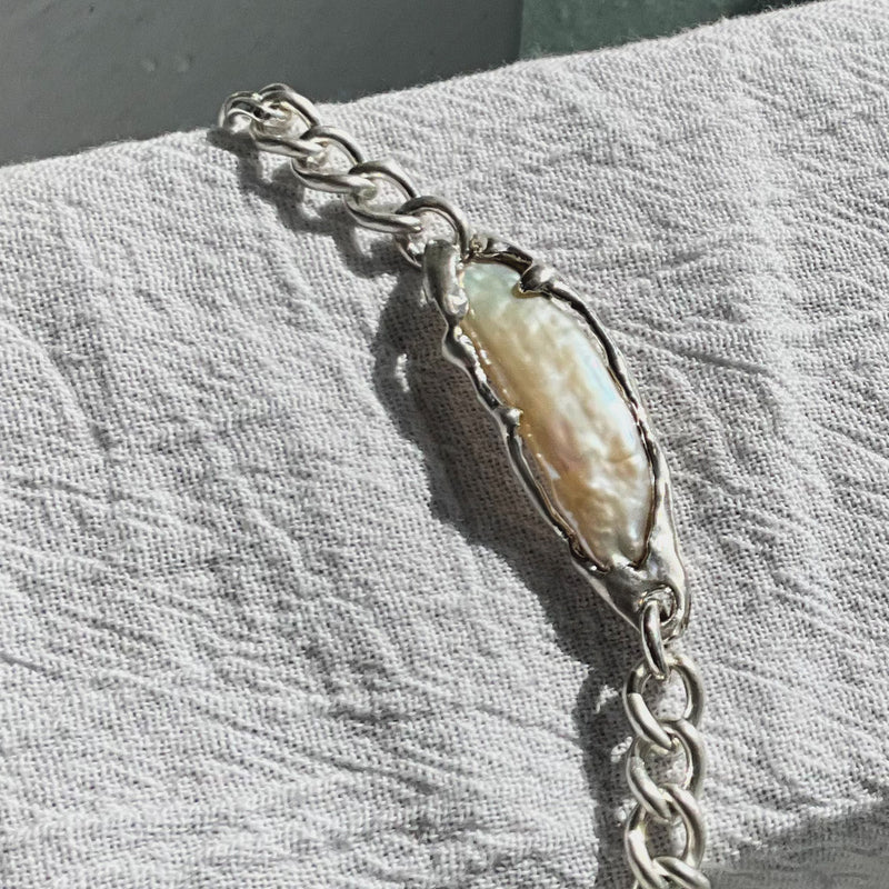 Freshwater Pearl ID Bracelet in Silver