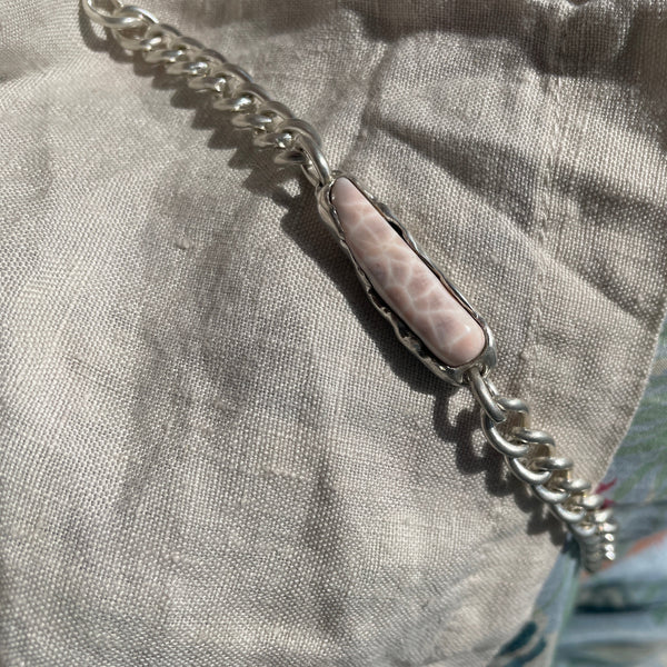 Pink Natrolite ID Bracelet in Silver